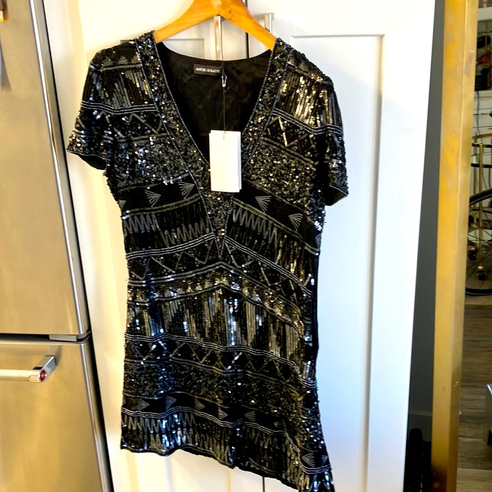 NWT Antik Batik Gorgeous Sequin Dress Sheath Black Gray size 42